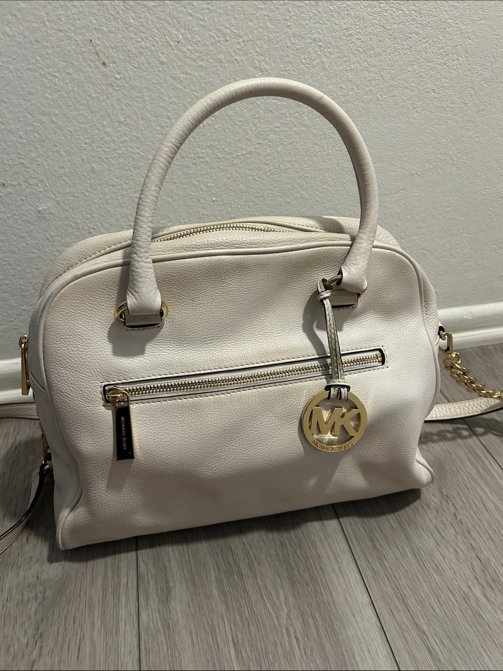 Michael Kors Cream Leather Satchel with Gold Hardware